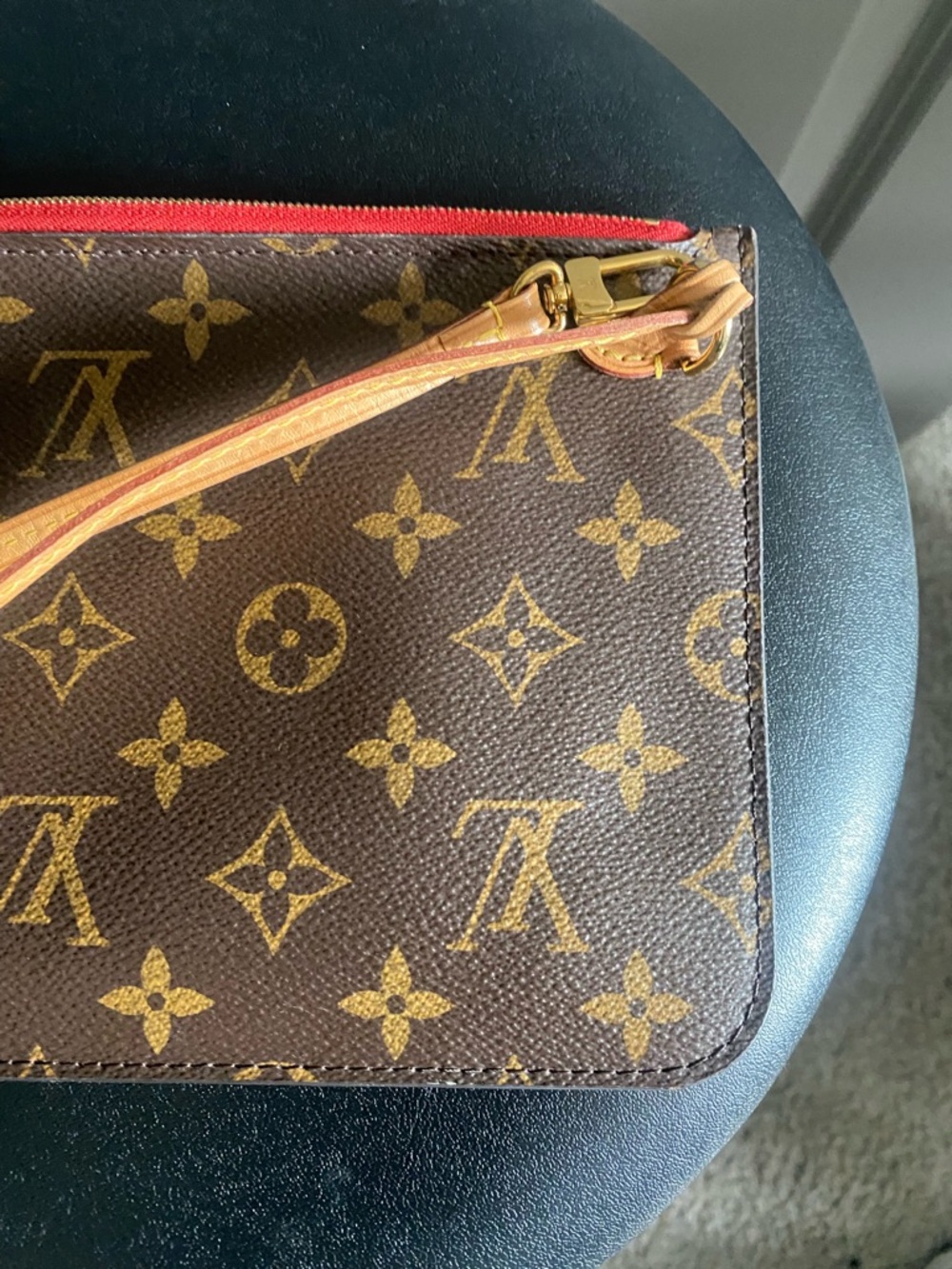 Louis Vuitton Brown Monogram Canvas Pouch with Red Trim - Picture 4 of 8